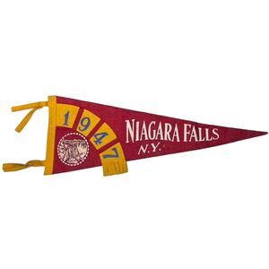 Vintage Niagara Falls NY 1947 Small Pennant Flag Red Mustard Yellow Blue White